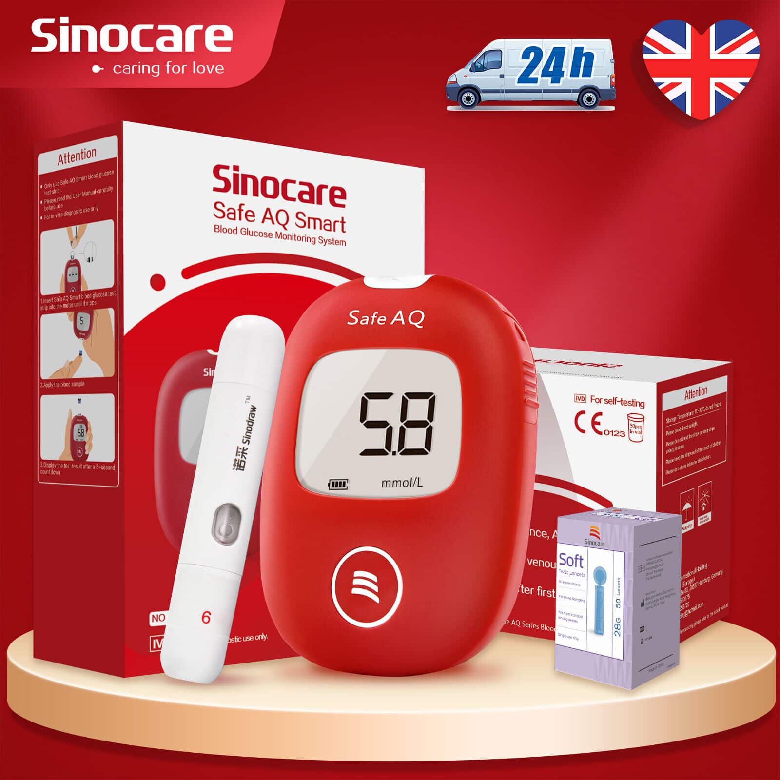 Sinocare SAQ 25Kit Blood Glucose Monitor Diabetes Test Kit Nocoding VAT ...